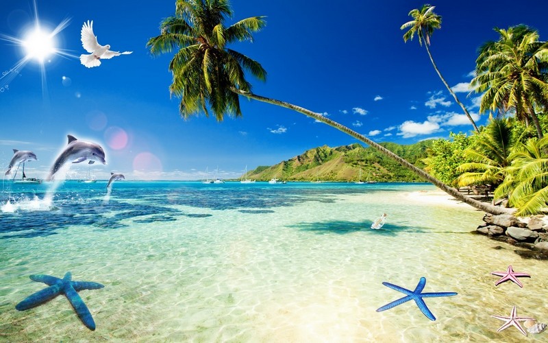 Tranh dán tường phong cảnh hồ thác, cây cối T321-487